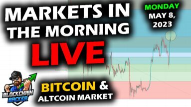 MARKETS in the MORNING, 5/8/2023 Bitcoin and Altcoin Market Volatile, Stocks Up, BTC Fees, XRP Vegas